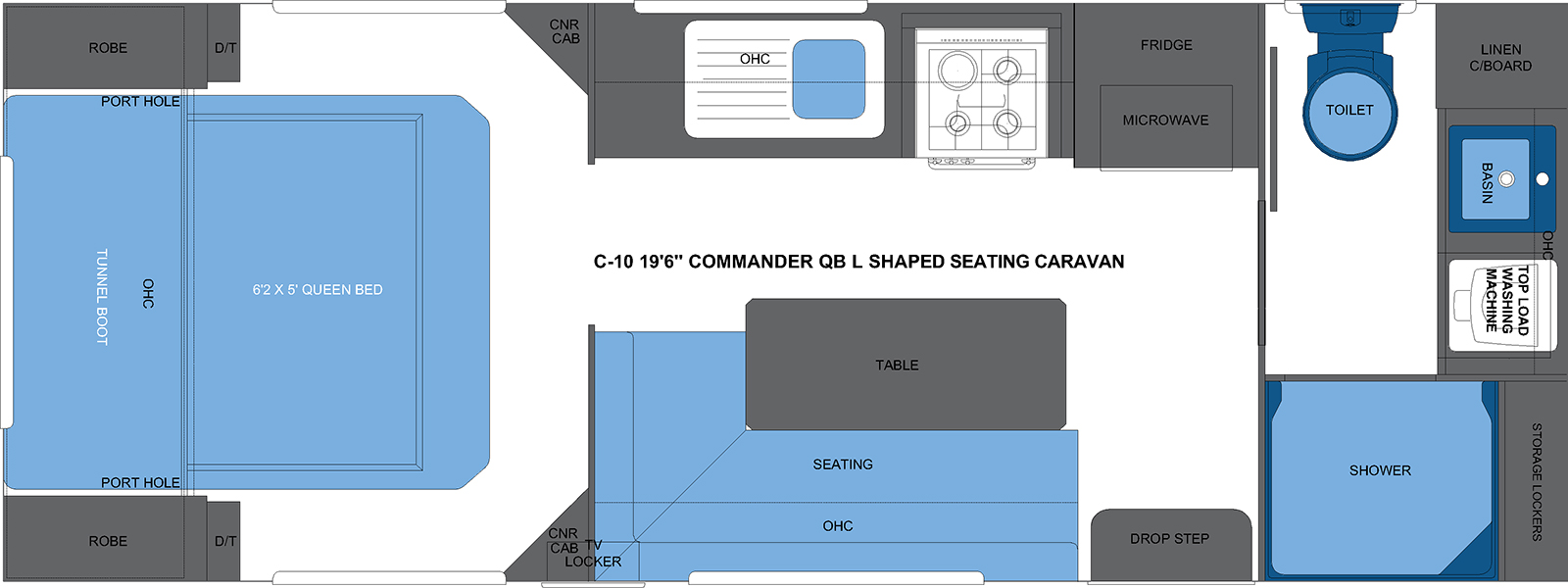 C-10 19'6 COMMANDER QB L SHAPED SEATING CARAVAN