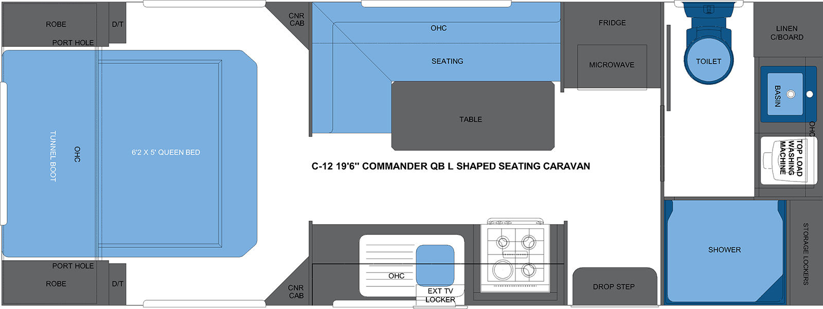 C-12 19'6 COMMANDER QB L SHAPED SEATING CARAVAN