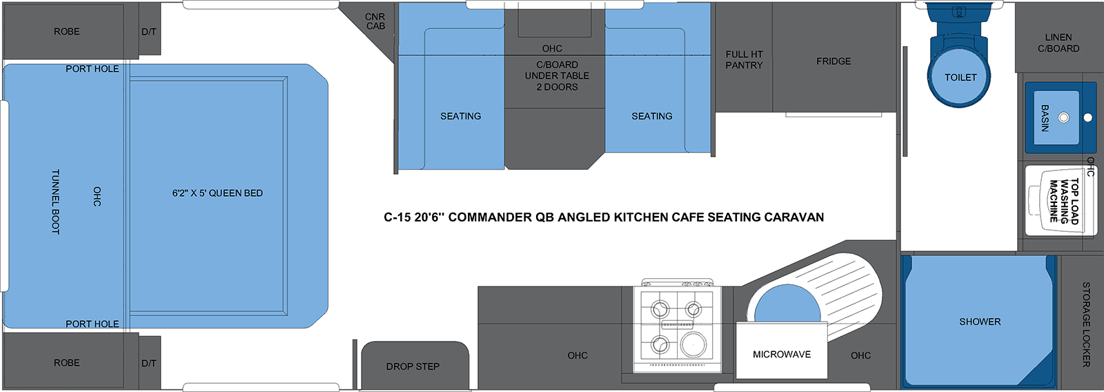 C-15 20'6 COMMANDER QB ANGLED KITCHEN CAFE SEATING CARAVAN