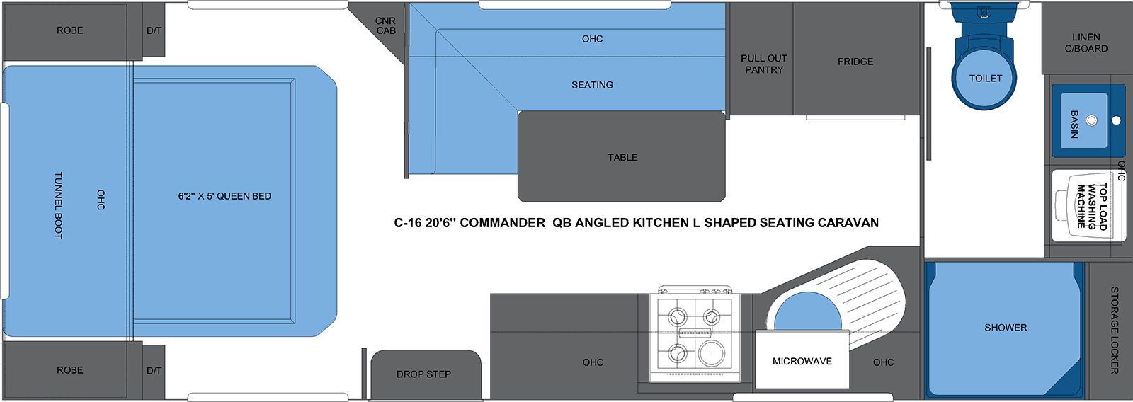 C-16 20'6 COMMANDER QB ANGLED KITCHEN L SHAPED SEATING CARAVAN