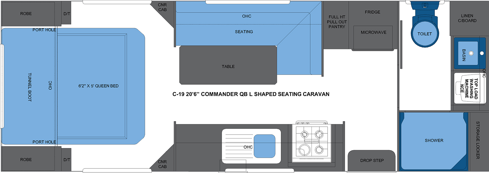 C-19 20'6 COMMANDER QB L SHAPED SEATING CARAVAN