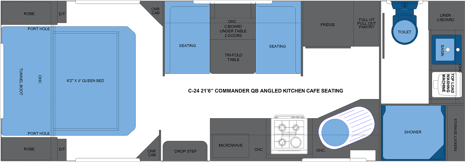 C-24 21'6 COMMANDER QB ANGLED KITCHEN CAFE SEATING CARAVAN