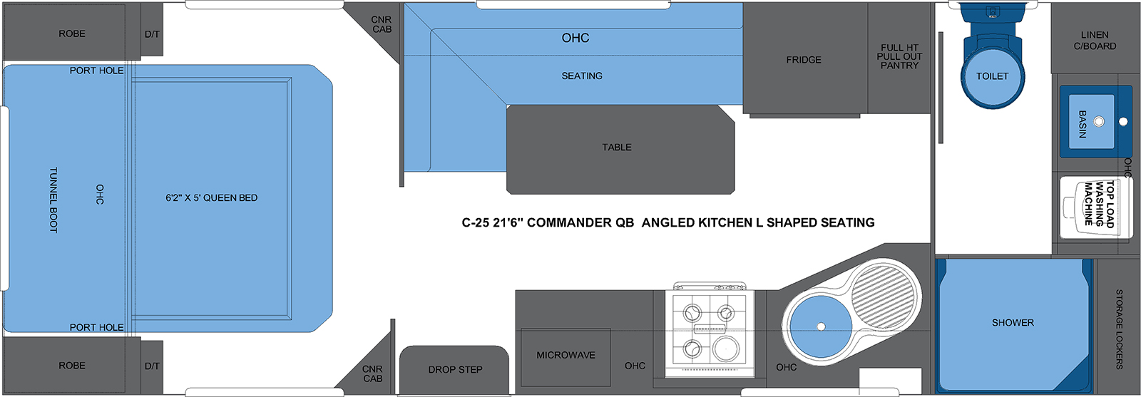 C-25 21'6 COMMANDER QB ANGLED KITCHEN L SHAPED SEATING CARAVAN