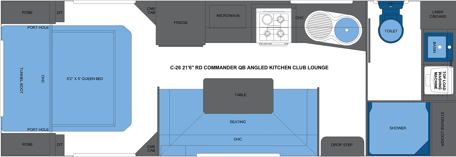 C-26 21'6 COMMANDER QB ANGLED KITCHEN CLUB LOUNGE