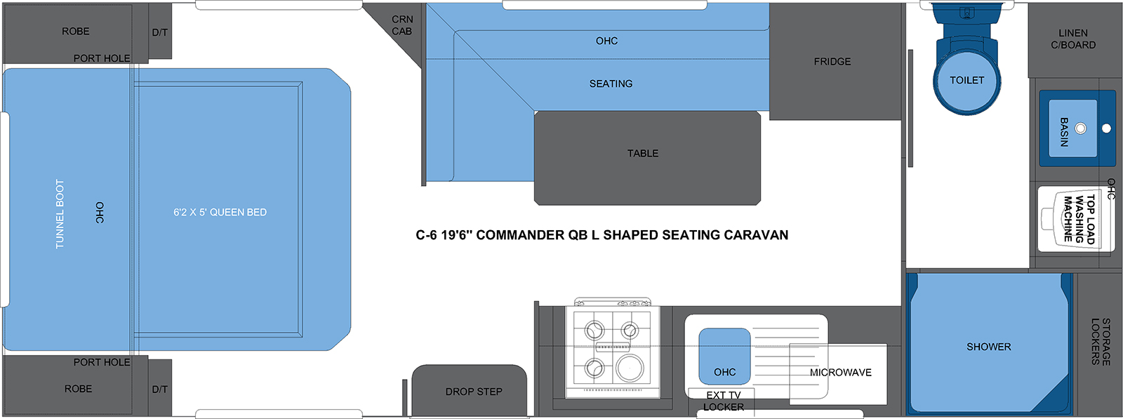 C-6 19'6 COMMANDER QB L SHAPED SEATING CARAVAN