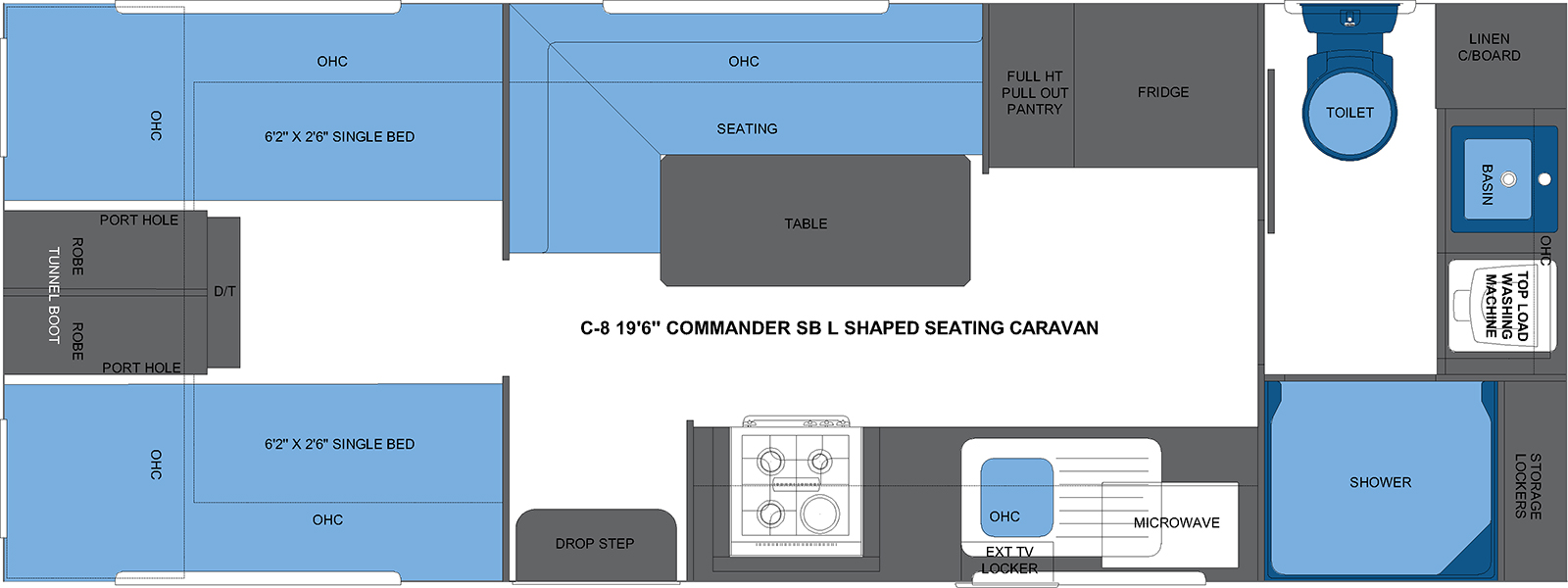 C-8 19'6 COMMANDER SB L SHAPED SEATING CARAVAN