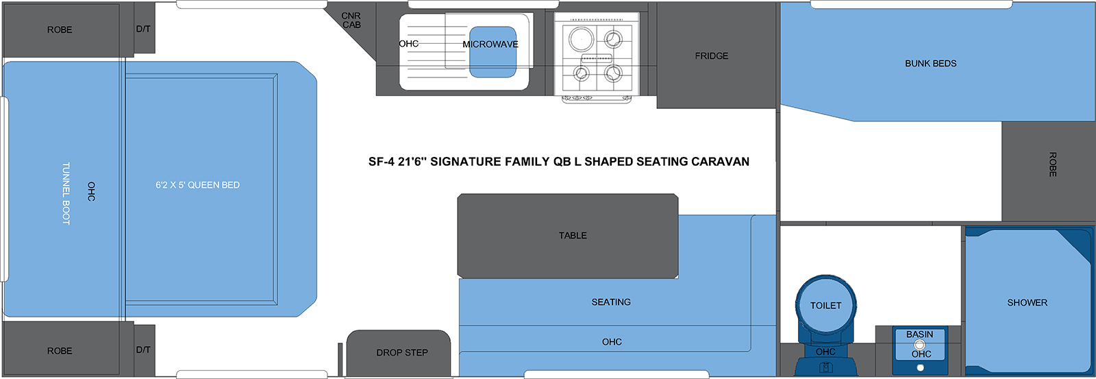 SF-4 21'6 SIGNATURE FAMILY QB L SHAPED SEATING CARAVAN