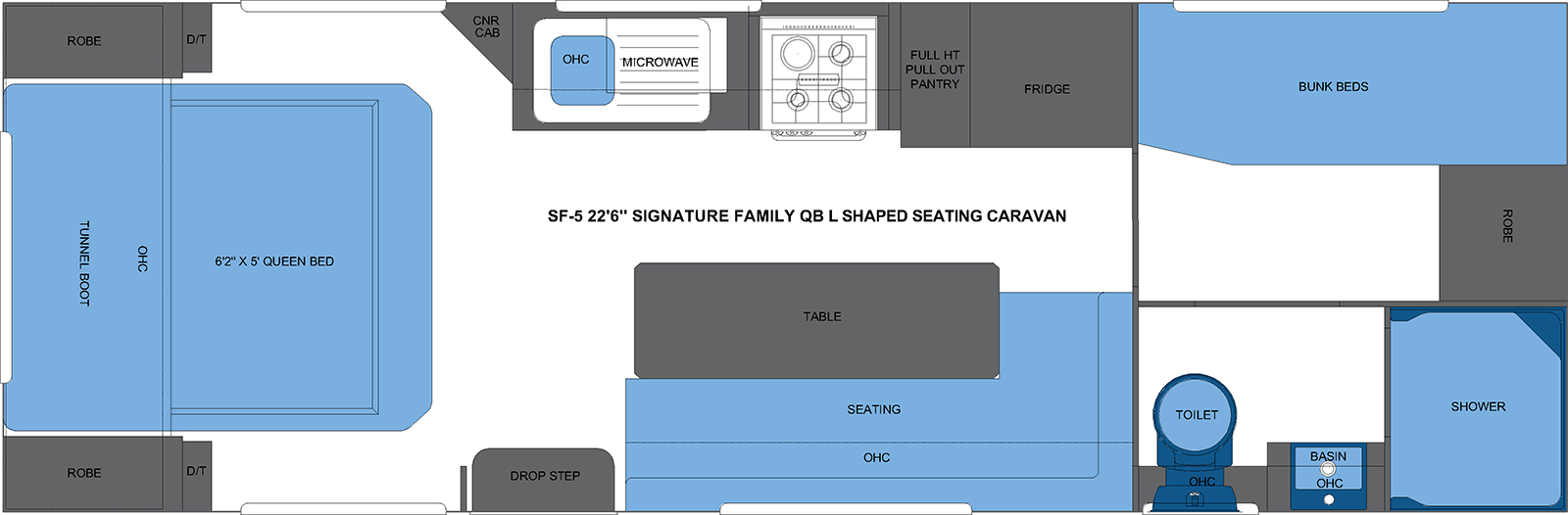 SF-5 22'6 SIGNATURE FAMILY QB L SHAPED SEATING CARAVAN