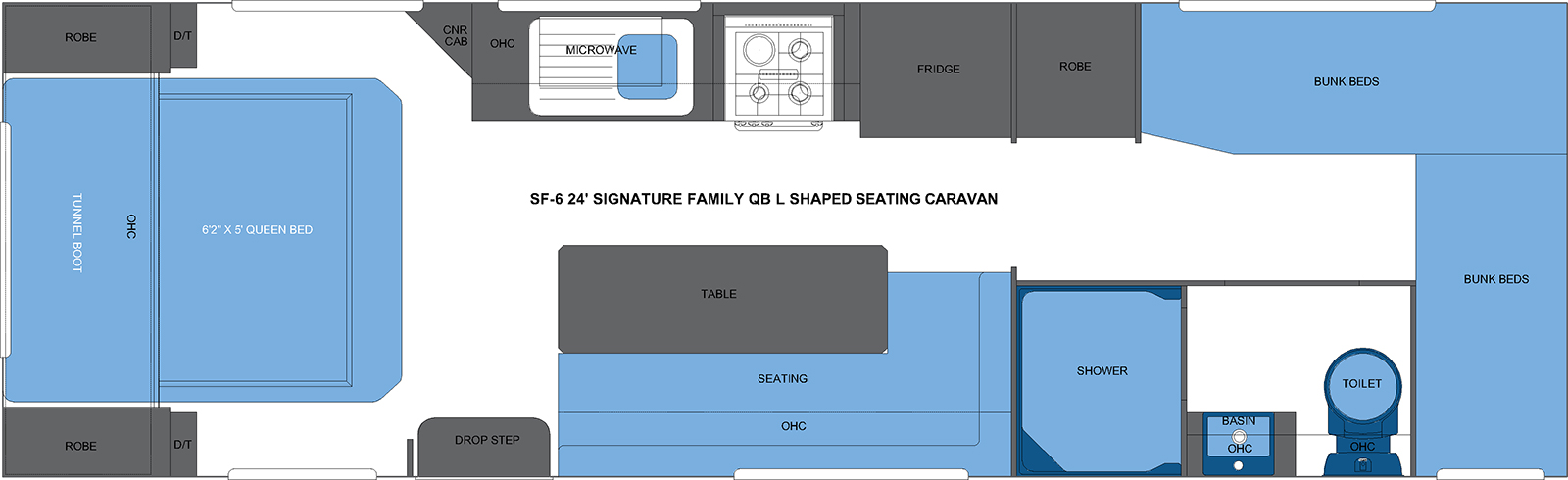 SF-6 24' SIGNATURE FAMILY QB L SHAPED SEATING CARAVAN