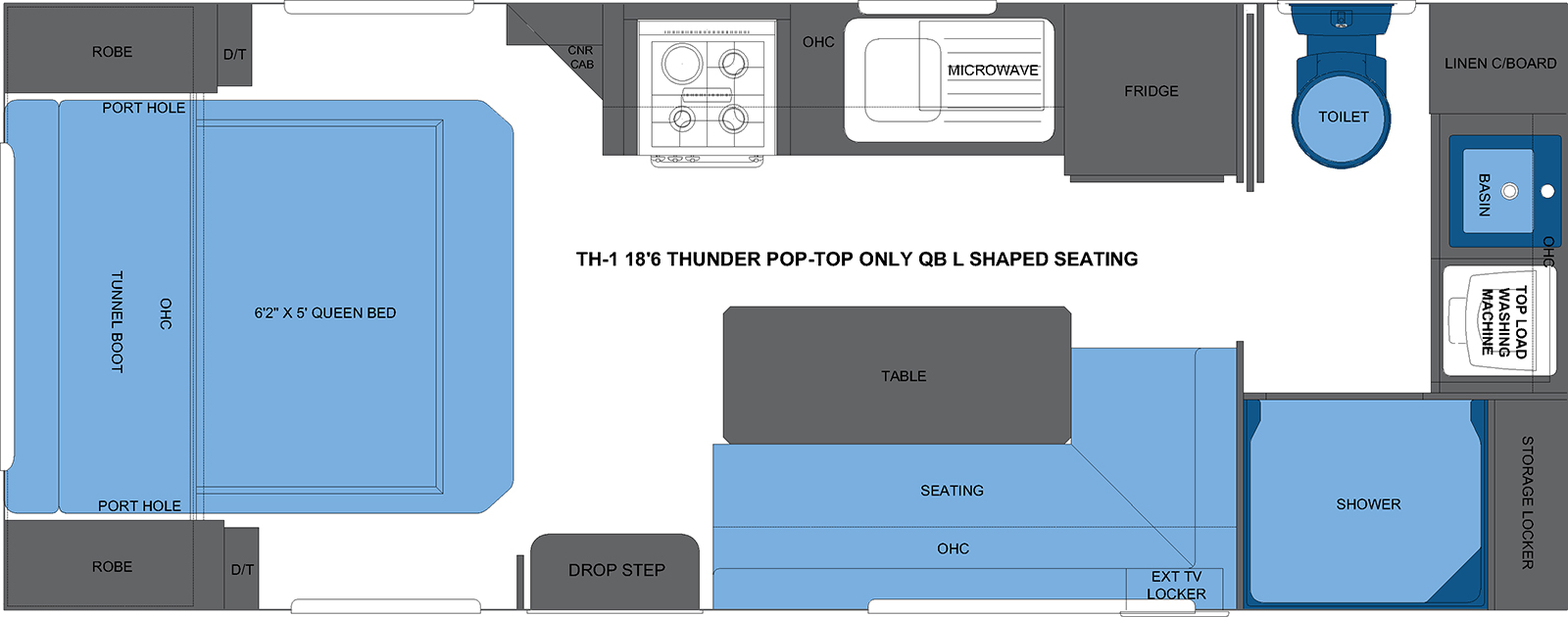 TH-1 18'6 THUNDER POP-TOP QB L SHAPED SEATING