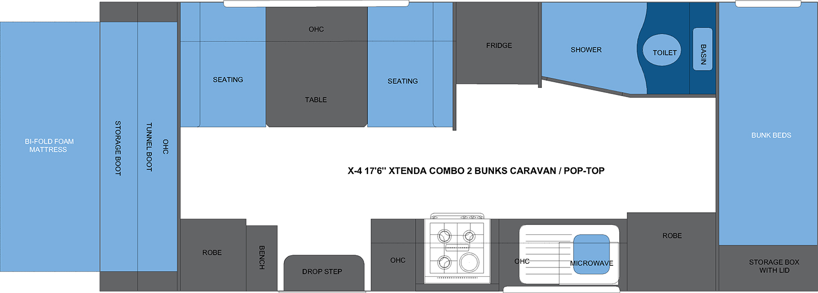 X-4 17'6 XTENDA COMBO 1 END REAR BUNKS CARAVAN