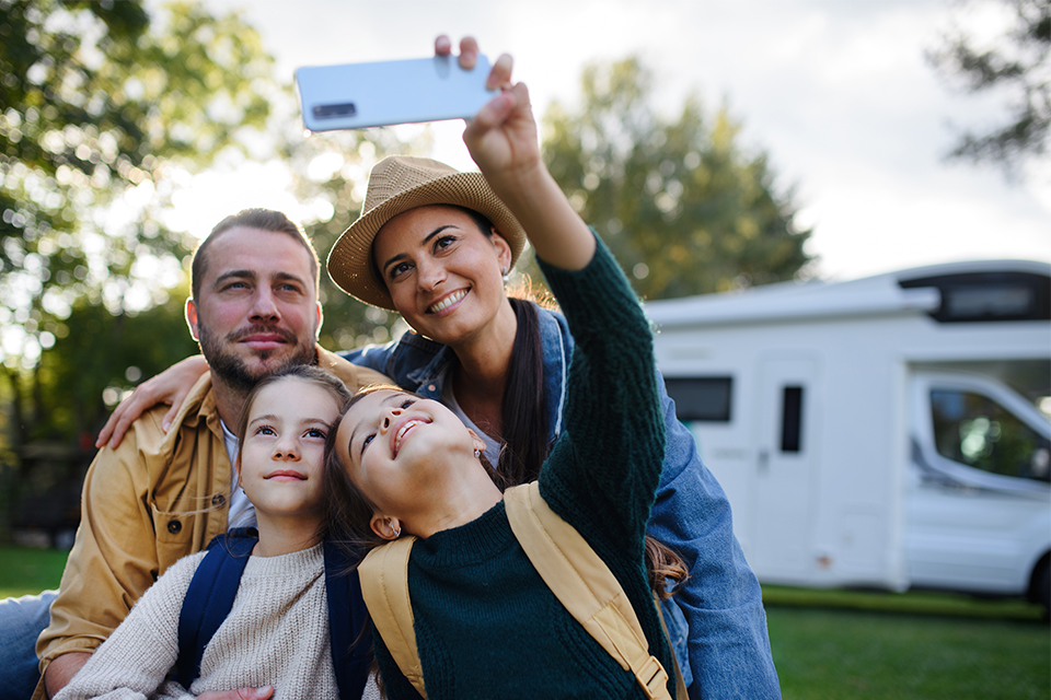 Family on caravanning trip